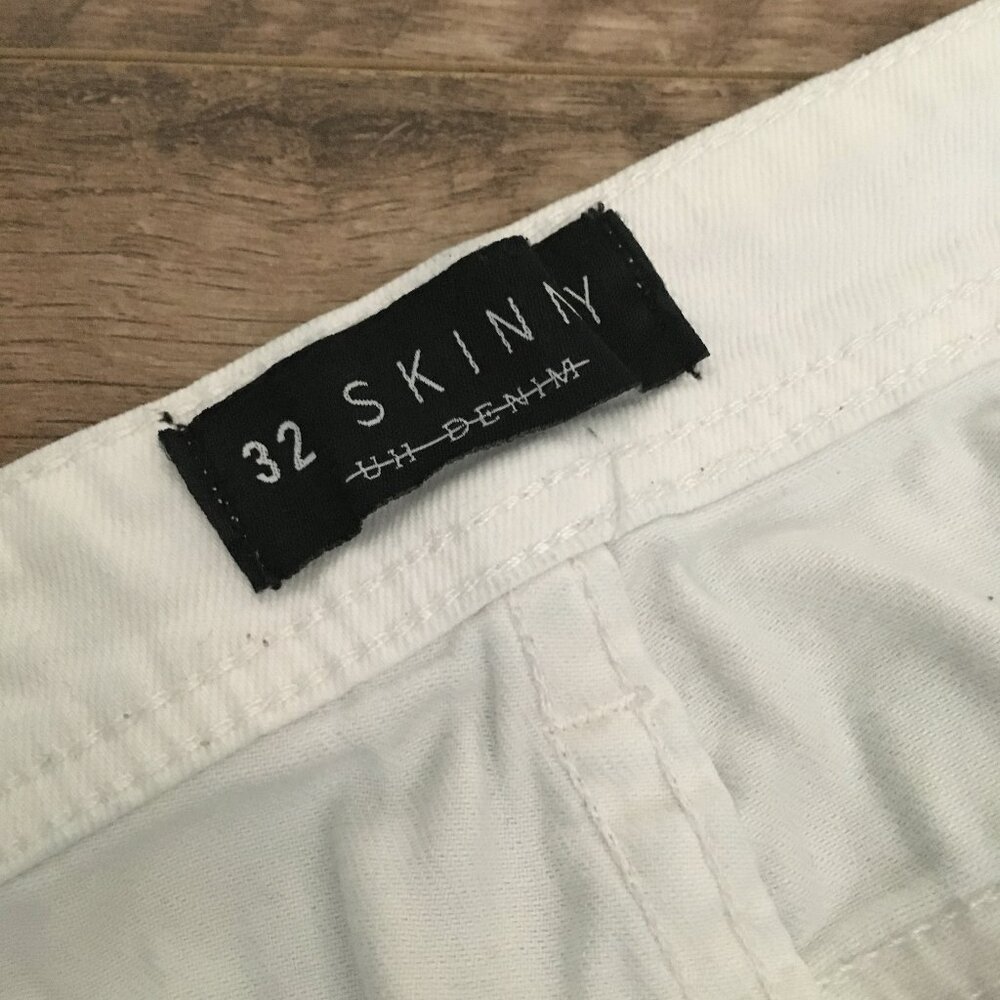 Uh Denim White Distressed Pintuck Stretch Skinny Jeans Size 32 - Picture 10 of 16